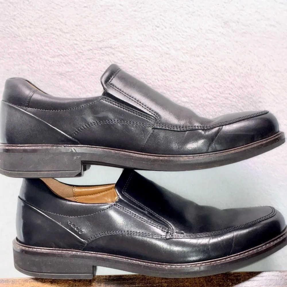 ECCO Men's Black Leather Slip-On Loafers Dress Shoes Size 42 Comfort Sole